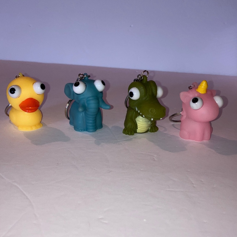 Playful Animal Keychain Set‎ Squishy Silicone with Protruding Eyes NWOT 2”